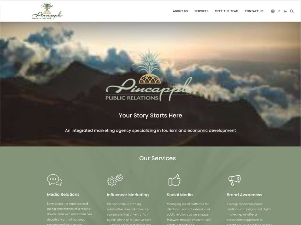 Pineapple PR homepage before the 2026 website redesign